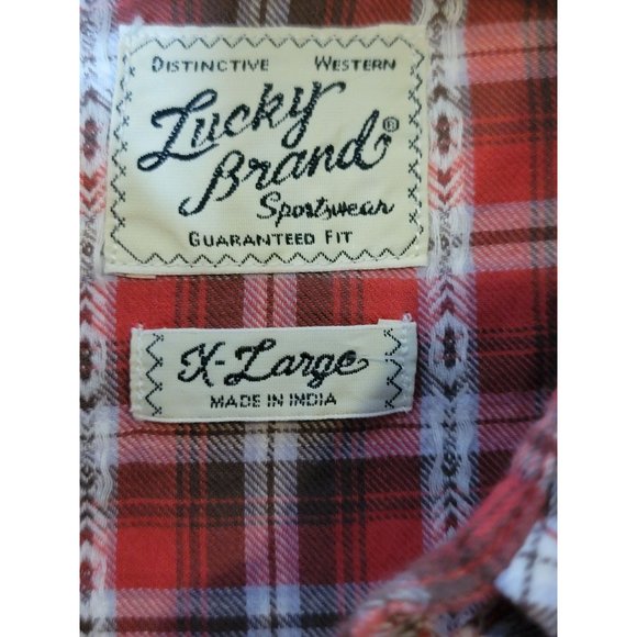 Lucky Brand Button Up Long Sleeve Shirt Western Style Red‎ White Size Men's XL - Picture 5 of 6